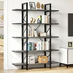 YITAHOME 5 Tier Bookshelf, 70.9" Tall Industrial Bookcase, Wide Open Display Storage Book Shelf for Living Room/Bedroom/Home/Office, Charcoal Gray