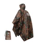 Waterproof Lightweight Reusable Rain Poncho with Adjustable Hood and Arms for Hiking, Camping, Multifunctional Raincoat for Men Women Adults, Large (Leaf Camo)