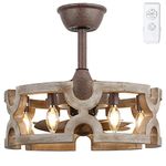 CICIYIG Ceiling Fans with Lights, 46cm Fan Lights Ceiling Bedroom Ceiling Fan Light Fandelier Rustic Boho Wood Chandelier Fan Fixtures Vintage Ceiling Fans with Lamps and Reomte Dining Room E14 Base