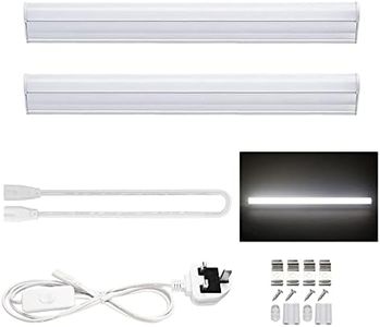 30cm T5 LED Integrated Light Fixture, 5W 6000K Cool White with ON/Off Switch UK Power Plug, Fluorescent Light Bulbs Replacement for Kitchen/Under Cabinet/Ceiling/Garage/Office/Shed/Shop 2-Pack