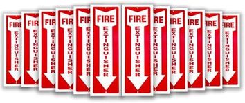 Fire Extinguisher Sign - 12 Pack 4x12 Inch - 23 Mil Plastic - Fire Extinguisher Arrow Signs - Durable Self Adhesive, Weatherproof and UV Protected - Ideal for Business, Home and Outdoor