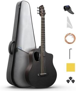Donner Acoustic Electric Guitar Beginner Kits with Carbon Fiber Top, Wooden Bowl, Built-in Pickups, 38 Inch, RISING-G2 (Black)