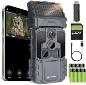 WOSPORTS Solar WiFi Trail Camera with 7800mAh Built-in Battery, 48MP Game Camera for 24/7 Wildlife Security, 0.1s Trigger, IP66 Waterproof Wildlife Cameras with 8 AA Batteries & 64GB SD Card