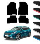 GCM - Car Floor Mats for Kia Niro 2016 To 2022 Hybrid Full Coverage Floor Protection - Anti Slip Car Mat with Clips Easy to Clean Car Carpet for All-Weather- Black Edging, Carpet