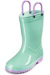 Puddle Play Toddler and Kids PVC Rain Boots with Easy On Handles - Boys and Girls Green, Turquoise and Lavender