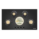 Faber 4 Burner 90Cm HOB |Auto Ignition| HOB PRIME HT904 CRS BR CI AI |Metal Knobs| Cast Iron Pan Support|HOB/Cooktop Hybrid|Black Glass Finish |5 Yrs Warranty On Glass,Valve & 2 Yrs On Burner