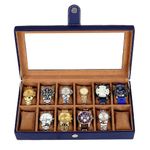 Leather World Watch Box Holder Organizer Case in 12 Slots of Watches for Men and Women with Transparent Display (Blue)