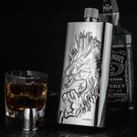 Stainless Steel Flask Portable Wine Bottle Flasks For Liquor Whiskey Flask For Men With Funnel(Eagle Pattern)(17oz Style1)