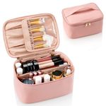 Travel Makeup Bag, Portable Cosmetic Bag with Makeup Brush Organiser Large Capacity Make up Case Water-Resistant Toiletry Bag for Women Travel Essentials, Pink