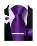 DiBanGu Men's Silk Purple Necktie Solid Plain Tie and Pocket Square Cufflink Tie Clip Set Formal Business Wedding