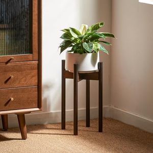 GENTINGBRO Adjustable Plant Stand Indoor, Bamboo Plant Holder 8 to 12 Inches, Small Tall Planter Stand for Indoor Plants, Single Floor Plant Stand for Living Room Balcony Bedroom, Tea Brown