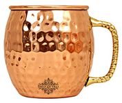 INDIAN ART VILLA Pure Copper Round Shaped Bimbled Hammered Design Moscow Mule Beer Mug Cup, Best for Beer Cocktail Parties, Barware, Volume-600ML