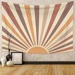 Arrebolart Boho Vintage Sun Tapestry Abstract Rainbow Tapestry Wall Hanging for Bedroom Aesthetic Retro 70s Mid Century Modern Decor Tapestry for Kids Living Room Home Decor, 59x51 Inches