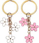 Bewudy 2Pcs Flowers Keyrings Keychains For Women, Key Chain Pendant Key Ring Decoration For Girls, Best Gift for Women Key Purse Bag Accessories (Pink White 2 Pcs)