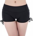 FLYILY Women's Sports Swim Shorts with Adjustable Drawstring Mini Boyshorts Bikini Swimwear Tankini Bottoms Black