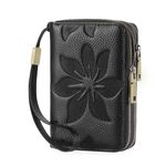 GOIACII Women's Wallet Double Zip Around Credit Card Holder Ladies Wallet RFID Blocking Wristlet Purse Medium Size Leather Black