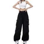 FENGQIYUNHAI Cargo Pants Women Baggy Parachute Pants Woman Mutil Pockets Loose Fit Y2K Casual Pants for Women, Black, Small