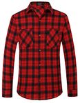 SSLR Mens Flannel Shirts Casual Button Down Brushed Long Sleeve Plaid Shirt for Men, Red Black, XXL