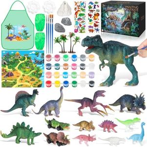 Pittura di Dinosauri Giocattolo, Kit Pittura Dinosauro per Bambini DIY con 12 3D Figure di Dinosauro e 2 Macchinine, Giocattoli Bambini 3 4 5 6 7 8 9 10 Anni Regali per Ragazzi Compleanno, Natale