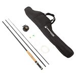 Wakeman 3-Piece Fly Fishing Rod and Reel Combo Starter Kit - 97-Inch Collapsible Fiberglass and Cork Fishing Pole with Case and Accessories by (Black)