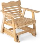 COSTWAY Garden Wooden Rocking Chair, Outdoor Glider Porch Relax Rocker with Rotatable Cup Holder, Solid Wood Patio Rocking Seat for Balcony, Lawn, Backyard and Poolside, 150kg Load Capacity, Natural