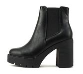 Soda EDITOR ~ Women Lug Sole High Heel Chelsea Fashion Ankle Boot w/Double Elastic Gore, Black Pu, 8