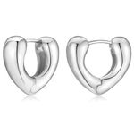 LANGLY Silver Hoops Earrings for Women, 14K White Gold Plated Sterling Silver Post Heart Chunky Hoop Earrings Hypoallergenic Lighweight Thick Trendy Jewellery Gifts