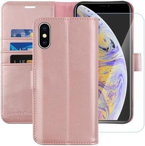 MONASAY Wallet Case Compatible for iPhone Xs MAX, 6.5-inch, [Glass Screen Protector Included] [RFID Blocking] Flip Folio Leather Cell Phone Cover with Credit Card Holder, Rose Gold