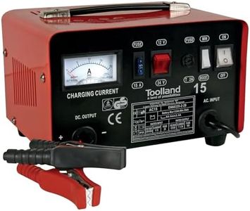 Toolland Chargeur de Batterie 12/24 V, avec Aide au démarrage, Protection Contre Les surcharges, ampèremètre et fusible Contre Les Court-Circuits, pour Motos, tracteurs, Voitures, camionnettes et