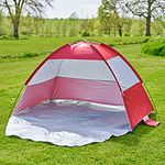 SA Products Easy Up Beach Tent - Folding Portable Shelter Cover from Sun, Wind, Rain - Quick Set Up, UPF40 Sun Protection for Outdoor Camping, Fishing Festival - Carry Bag, 210x130x120cm (Red)