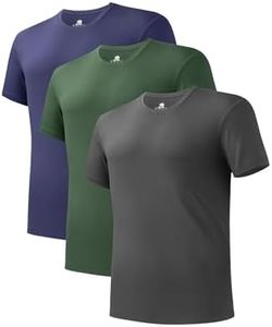 DAVID ARCHY Men's Undershirt Bamboo Rayon Moisture-Wicking T-Shirts Stretch Crewneck Tees for Men, 3-Pack (L, Navy Blue/Green/Dark Gray)