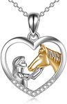 YFN Girl and Horse Necklace for Girls Sterling Silver Horse Jewellery Horse Gifts for Women 18" (Gold Horse Necklace)