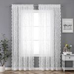 Bujasso White Lace Window Curtains Vintage Floral Sheer Curtain Panels 90 inch for Living Room Bedroom Elegant Light Filtering White Drapes Window Treatment Sets Rod Pocket 2 Panels 54" Wx90 L