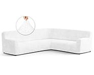 PAULATO BY GA.I.CO. Sectional Sofa Cover - Corner Sofa Slipcover - Soft Polyester Couch Slipcovers - 1-Piece Form Fit Stretch Furniture Cover - Microfibra Collection (Corner Sofa, White)