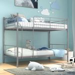 RELAX4LIFE Metal Bunk Bed, Single Loft Bed Frame with Ladder & Full-Length Safety Guardrails, No Box Spring Needed, Space Saving Heavy-Duty High Sleeper for Adults Teens (Silver)