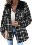 Zeagoo Womens Plaid Shacket Jacket Long Sleeve Button Down Flannel Shirts Fleece Hooded Jackets Warm Coat