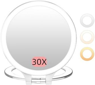 Famihomii Lighted Makeup Mirror, 30X Magnification for Precise Detail & 3 Color Dimmable Lights, Rechargeable Portable Travel Mirror with Long-Lasting 4000mAh Battery for Makeup, Skincare, Eyebrows
