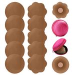 RIFNY Silicone Nipple Covers, Nippleless Pasties for Women Reusable Adhesive Invisible 6 Pairs Round and Petal with Case, Coffee