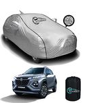 AUTOBIRSA Waterproof Car Body Cover for Maruti Fronx with Mirror and Antenna Pocket and Soft Cotton Lining (4 Side Elastic Triple Stitched & Metallic Silver with Black Piping Style)