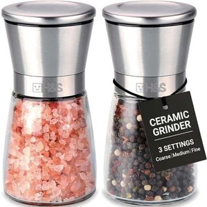 H&S Set Moulin a Poivre et Sel - Salière et Poivrière pour Cuisine avec en Verre et Tête en Inox - Moulin Manuel Facile à Remplir avec Plusieurs Niveaux de Broyage Réglables