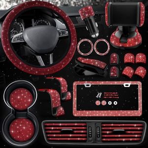 Red Bling Car Accessories Set, 27 Pcs, for Women Drivers