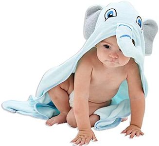 HIPHOP PANDA Hooded Towel - Rayon Made from Bamboo, Bath Towel with Bear Ears for Newborn, Babie, Toddler, Infant - Absorbent Large Baby Towel - Blue Elephant, 30 x 30 Inch