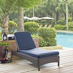 DEVOKO Outdoor Lounge Chair Patio Chaise with Waterproof Cushions for Garden, Balcony, Yard, Deck,(Dark Brown and Navy Blue)