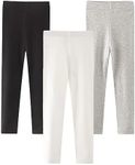 HSTiSan Toddler Girls Cotton Leggings Little Girl 3-Pack Stretchy Leggings Trousers for Kids Spring and Autumn, Black/White/Grey/6T