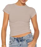 LACOZY Women's Short Sleeve T-Shirt Sexy Crop Top Y2K Fashion Aesthetic Clothes Outfit Club Party Streetwear Taupe M