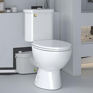 Little Meerkat Macerating Toilet | Two-piece Upflush Toilet System With Macerator Pump With 4 Water Inlets, 600W Upflush Toilet For Basement Included Extension Pipe, Water Tank, Toilet Seat