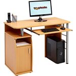 Computer and Writing Desk with Cupboard, Storage & Retractable Keyboard Shelf in Beech Effect - Piranha Furniture Elver PC 1b