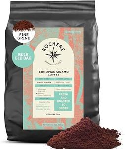 Ethiopian Sidama Coffee Beans - Single Origin Medium Light Roast, Freshly Roasted To Order Fine Espresso Grind Coffee, Specialty Grade, Fair Trade and Non-GMO, Chocolate and Fruity Notes - 5LB