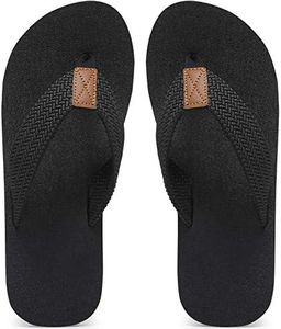 MAIITRIP Mens Flip Flops Size 14,Summer Beach Male Sandals,Non-Slip Rubber Foam Yoga Mat Lightweight Shower Thong Shoes,All Black