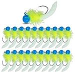 Crappie Jigs Round Heads with Feather Chenille Tail Hand-Tied Marabou Jigs 1/8oz 20pcs 5 Colors Fishing Hair Jigs Fly Fishing Lure for Panfish Sunfish Walleye